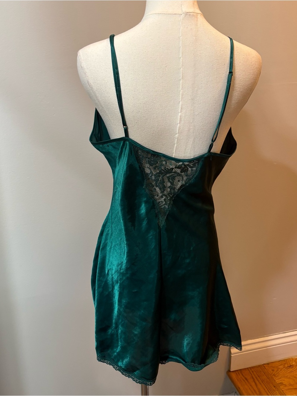Vtg Victoria’s Secret Emerald Green Satin Lace Slip Dress 90's Gold Label Sz S - Picture 6 of 11